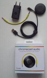 Chromecast Audio-æsken med indhold.